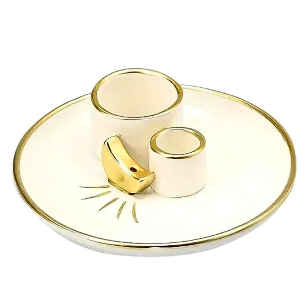 Incense Burner. 4 Style Moon Design White & Faux Gold Trim